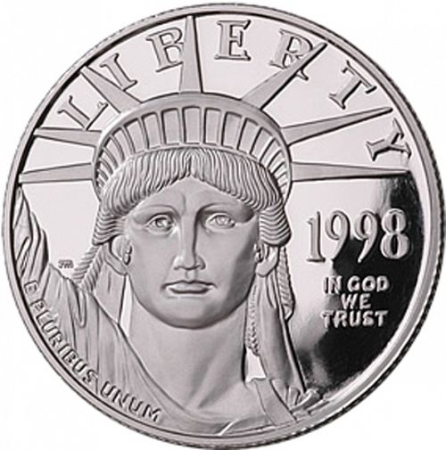 Bullion Obverse Image minted in UNITED STATES in 1998W (American Eagle -  Platinum 50 $ ( Bald Eagle flying over New England ))  - The Coin Database