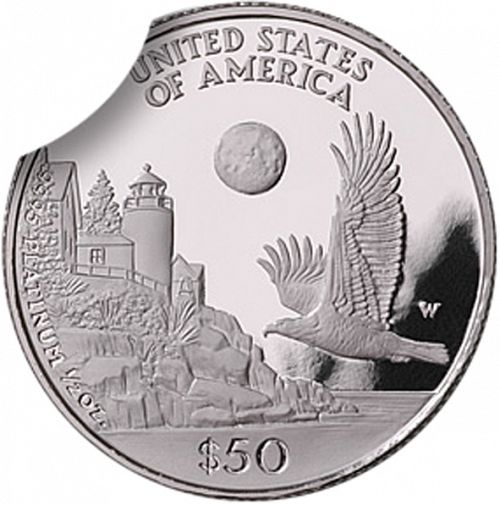 Bullion Reverse Image minted in UNITED STATES in 1998W (American Eagle -  Platinum 50 $ ( Bald Eagle flying over New England ))  - The Coin Database
