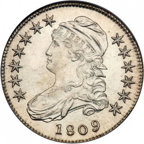 50 cent Obverse Image minted in UNITED STATES in 1809 (Liberty Cap)  - The Coin Database