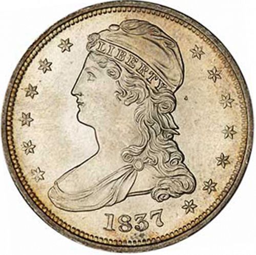 50 cent Obverse Image minted in UNITED STATES in 1837 (Liberty Cap - Reeded edge)  - The Coin Database