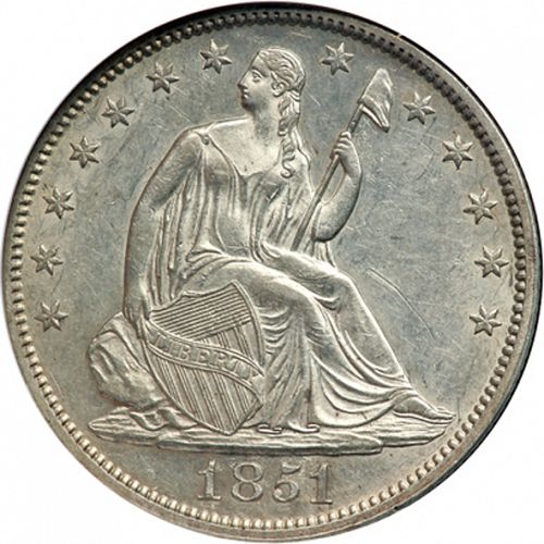 50 cent Obverse Image minted in UNITED STATES in 1851 (Seated Liberty)  - The Coin Database