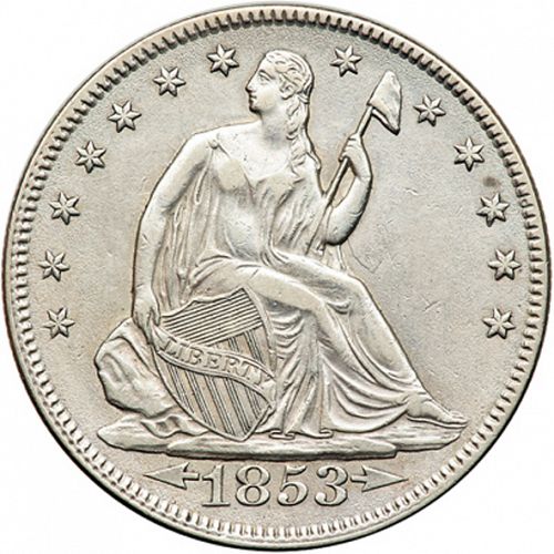 50 cent Obverse Image minted in UNITED STATES in 1853 (Seated Liberty - Arrows at date, reverse rays)  - The Coin Database