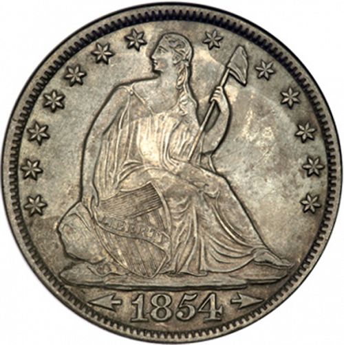 50 cent Obverse Image minted in UNITED STATES in 1854O (Seated Liberty - Reverse rays removed)  - The Coin Database