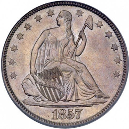 50 cent Obverse Image minted in UNITED STATES in 1857 (Seated Liberty - Arrows at date removed)  - The Coin Database