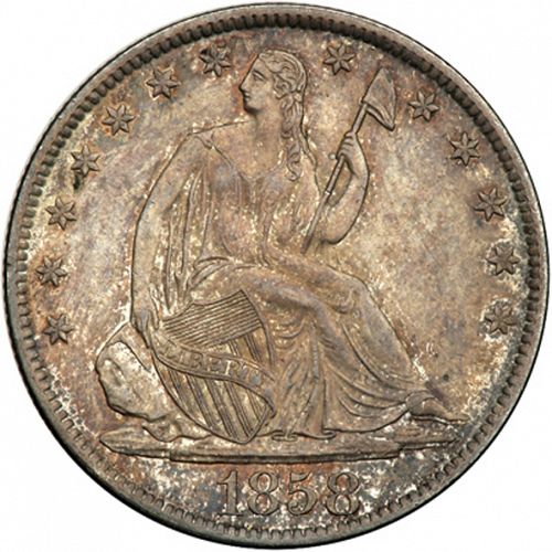 50 cent Obverse Image minted in UNITED STATES in 1858O (Seated Liberty - Arrows at date removed)  - The Coin Database