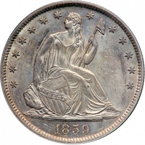 50 cent Obverse Image minted in UNITED STATES in 1859 (Seated Liberty - Arrows at date removed)  - The Coin Database