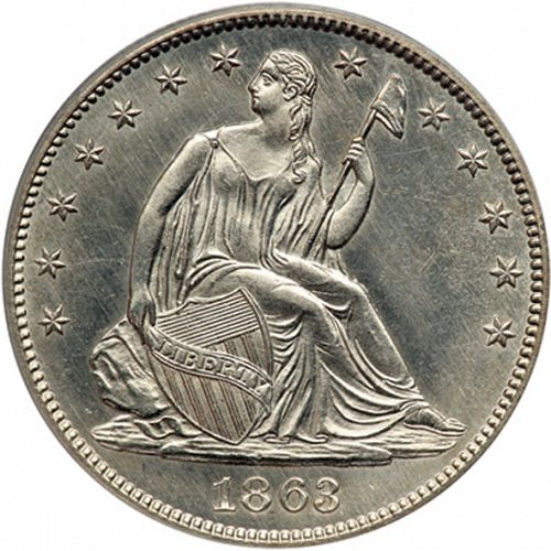 50 cent Obverse Image minted in UNITED STATES in 1863 (Seated Liberty - Arrows at date removed)  - The Coin Database