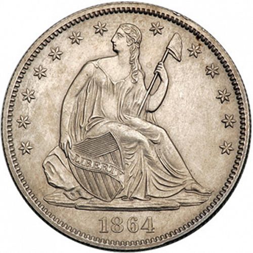 50 cent Obverse Image minted in UNITED STATES in 1864 (Seated Liberty - Arrows at date removed)  - The Coin Database