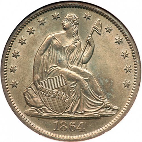 50 cent Obverse Image minted in UNITED STATES in 1864S (Seated Liberty - Arrows at date removed)  - The Coin Database