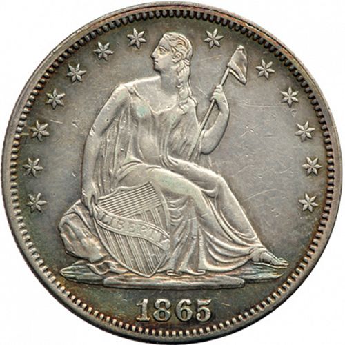 50 cent Obverse Image minted in UNITED STATES in 1865 (Seated Liberty - Arrows at date removed)  - The Coin Database