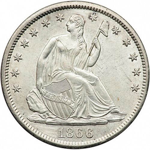 50 cent Obverse Image minted in UNITED STATES in 1866S (Seated Liberty - Motto above eagle)  - The Coin Database