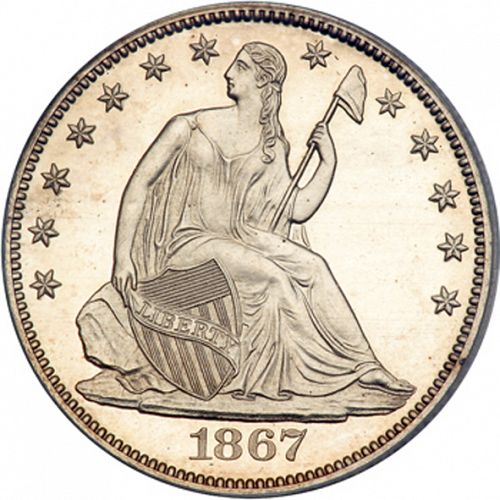 50 cent Obverse Image minted in UNITED STATES in 1867 (Seated Liberty - Motto above eagle)  - The Coin Database