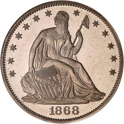 50 cent Obverse Image minted in UNITED STATES in 1868 (Seated Liberty - Motto above eagle)  - The Coin Database