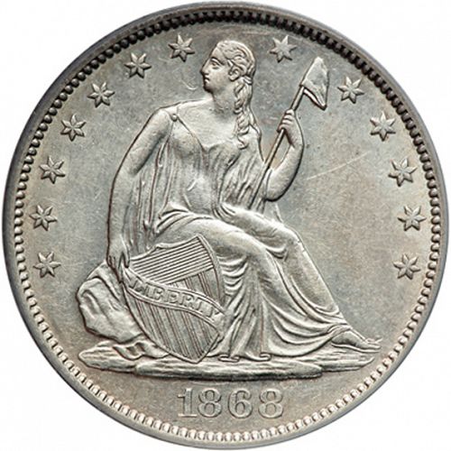 50 cent Obverse Image minted in UNITED STATES in 1868S (Seated Liberty - Motto above eagle)  - The Coin Database