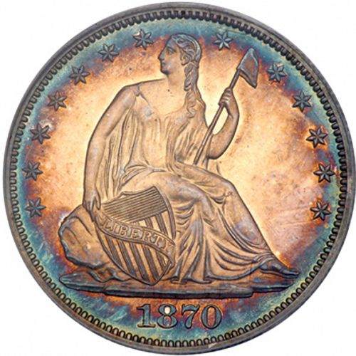 50 cent Obverse Image minted in UNITED STATES in 1870 (Seated Liberty - Motto above eagle)  - The Coin Database