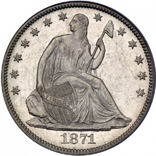 50 cent Obverse Image minted in UNITED STATES in 1871 (Seated Liberty - Motto above eagle)  - The Coin Database