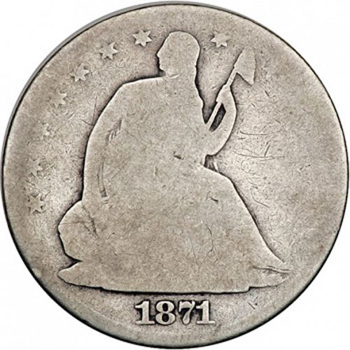50 cent Obverse Image minted in UNITED STATES in 1871CC (Seated Liberty - Motto above eagle)  - The Coin Database