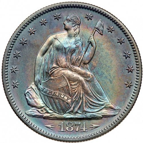 50 cent Obverse Image minted in UNITED STATES in 1874 (Seated Liberty - Arrows at date)  - The Coin Database