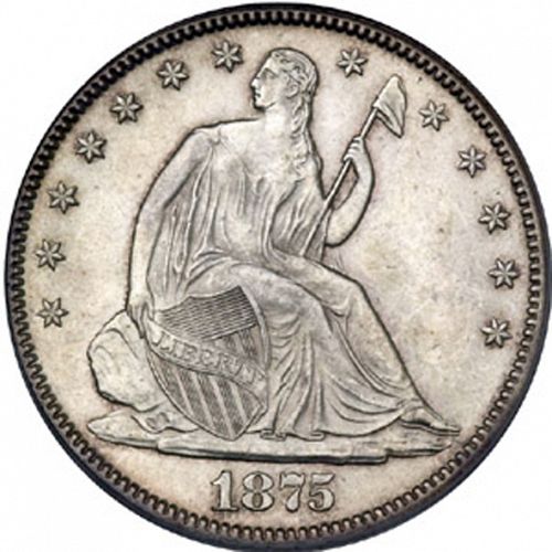 50 cent Obverse Image minted in UNITED STATES in 1875 (Seated Liberty - Arrows at date removed)  - The Coin Database