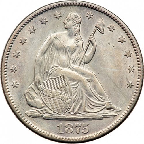 50 cent Obverse Image minted in UNITED STATES in 1875S (Seated Liberty - Arrows at date removed)  - The Coin Database
