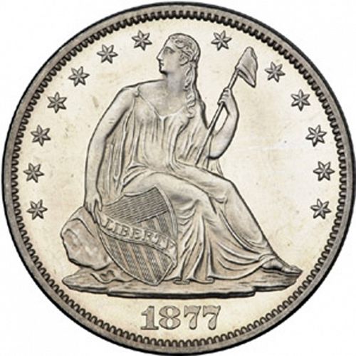 50 cent Obverse Image minted in UNITED STATES in 1877 (Seated Liberty - Arrows at date removed)  - The Coin Database