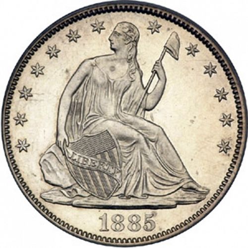 50 cent Obverse Image minted in UNITED STATES in 1885 (Seated Liberty - Arrows at date removed)  - The Coin Database
