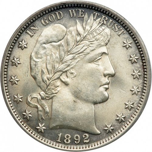 50 cent Obverse Image minted in UNITED STATES in 1892 (Barber)  - The Coin Database