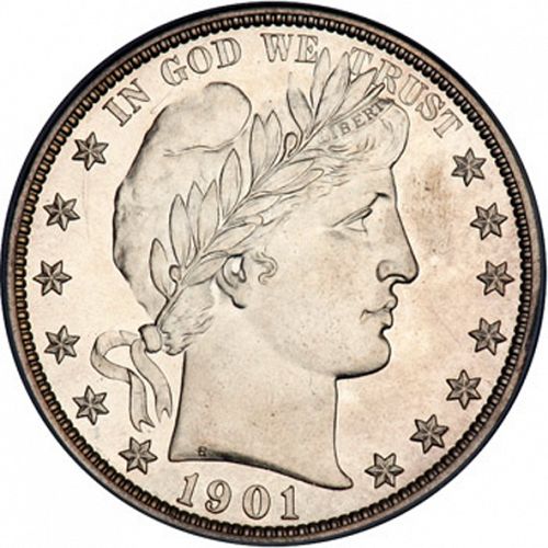 50 cent Obverse Image minted in UNITED STATES in 1901 (Barber)  - The Coin Database