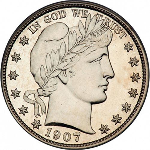 50 cent Obverse Image minted in UNITED STATES in 1907 (Barber)  - The Coin Database