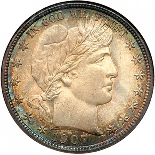 50 cent Obverse Image minted in UNITED STATES in 1907D (Barber)  - The Coin Database