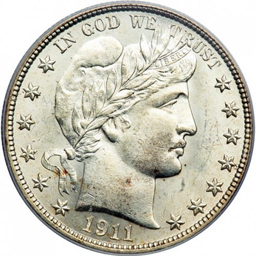 50 cent Obverse Image minted in UNITED STATES in 1911D (Barber)  - The Coin Database
