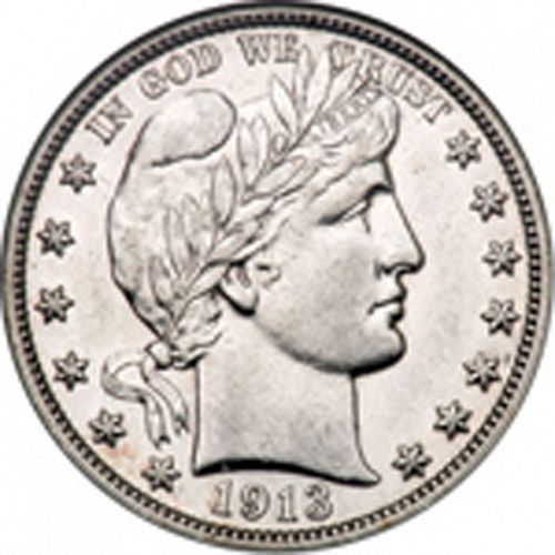 50 cent Obverse Image minted in UNITED STATES in 1913 (Barber)  - The Coin Database