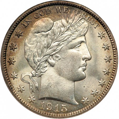 50 cent Obverse Image minted in UNITED STATES in 1915D (Barber)  - The Coin Database