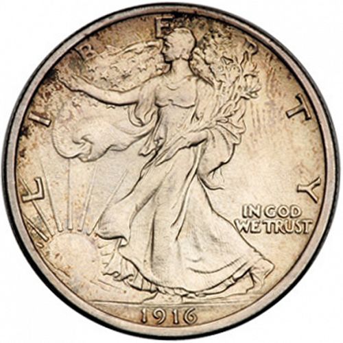 50 cent Obverse Image minted in UNITED STATES in 1916 (Walking Liberty - Mintmark on obverse)  - The Coin Database