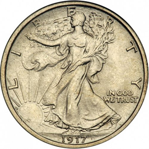 50 cent Obverse Image minted in UNITED STATES in 1917 (Walking Liberty - Mintmark on reverse)  - The Coin Database