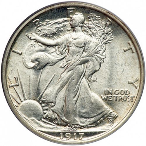 50 cent Obverse Image minted in UNITED STATES in 1917D (Walking Liberty - Mintmark on obverse)  - The Coin Database