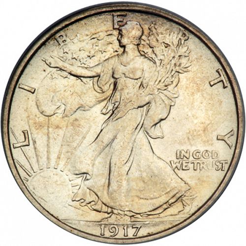 50 cent Obverse Image minted in UNITED STATES in 1917S (Walking Liberty - Mintmark on reverse)  - The Coin Database