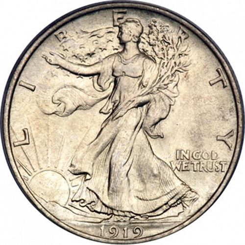 50 cent Obverse Image minted in UNITED STATES in 1919 (Walking Liberty - Mintmark on reverse)  - The Coin Database