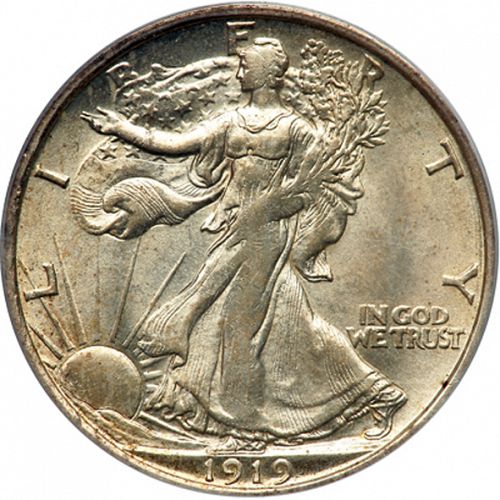 50 cent Obverse Image minted in UNITED STATES in 1919D (Walking Liberty - Mintmark on reverse)  - The Coin Database