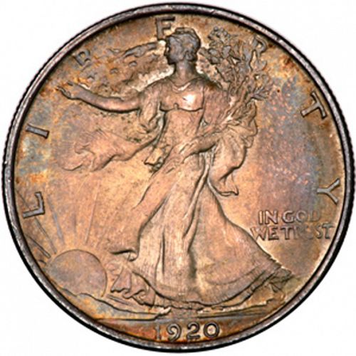 50 cent Obverse Image minted in UNITED STATES in 1920 (Walking Liberty - Mintmark on reverse)  - The Coin Database
