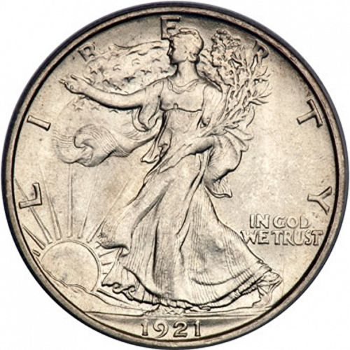 50 cent Obverse Image minted in UNITED STATES in 1921D (Walking Liberty - Mintmark on reverse)  - The Coin Database
