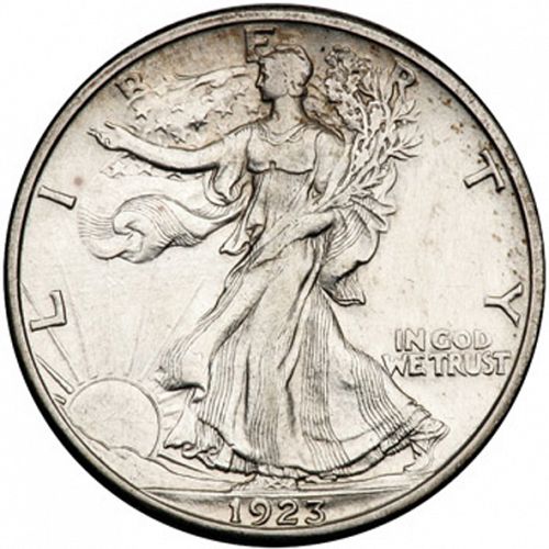 50 cent Obverse Image minted in UNITED STATES in 1923S (Walking Liberty - Mintmark on reverse)  - The Coin Database