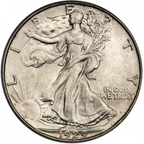50 cent Obverse Image minted in UNITED STATES in 1929D (Walking Liberty - Mintmark on reverse)  - The Coin Database