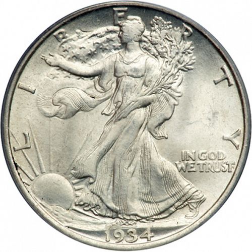 50 cent Obverse Image minted in UNITED STATES in 1934D (Walking Liberty - Mintmark on reverse)  - The Coin Database