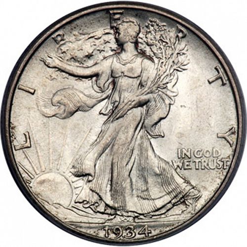 50 cent Obverse Image minted in UNITED STATES in 1934S (Walking Liberty - Mintmark on reverse)  - The Coin Database