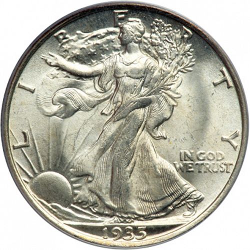 50 cent Obverse Image minted in UNITED STATES in 1935 (Walking Liberty - Mintmark on reverse)  - The Coin Database