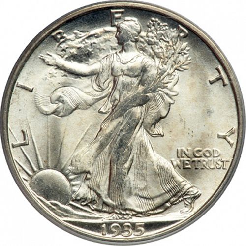 50 cent Obverse Image minted in UNITED STATES in 1935D (Walking Liberty - Mintmark on reverse)  - The Coin Database