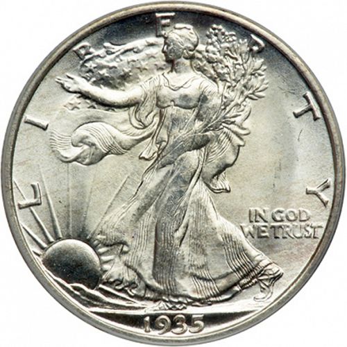 50 cent Obverse Image minted in UNITED STATES in 1935S (Walking Liberty - Mintmark on reverse)  - The Coin Database