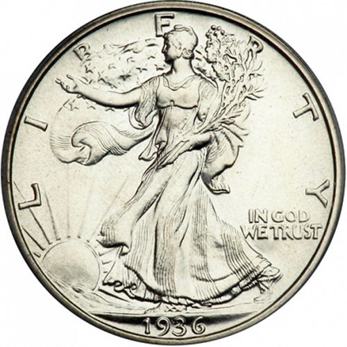 50 cent Obverse Image minted in UNITED STATES in 1936 (Walking Liberty - Mintmark on reverse)  - The Coin Database