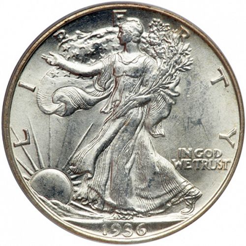 50 cent Obverse Image minted in UNITED STATES in 1936D (Walking Liberty - Mintmark on reverse)  - The Coin Database